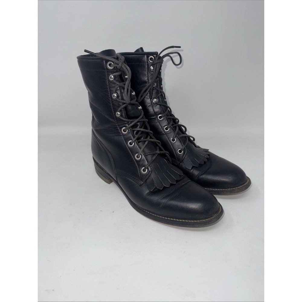 Justin Kiltie Rope Size 7 C Black Classic Western Cowboy Boots L0506 USA